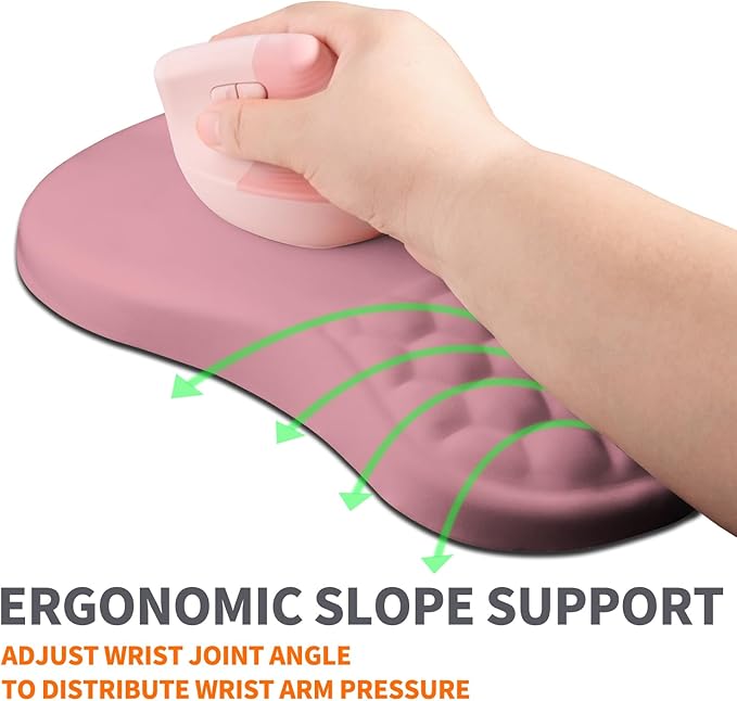 Ergonomic Joint Wrist Support Mouse Pad with Memory Foam Cushion Massage Bump, Carpal Tunnel Mousepad Slope Design for Wrist Rest, 11.8x7.9 in, RosyBrown