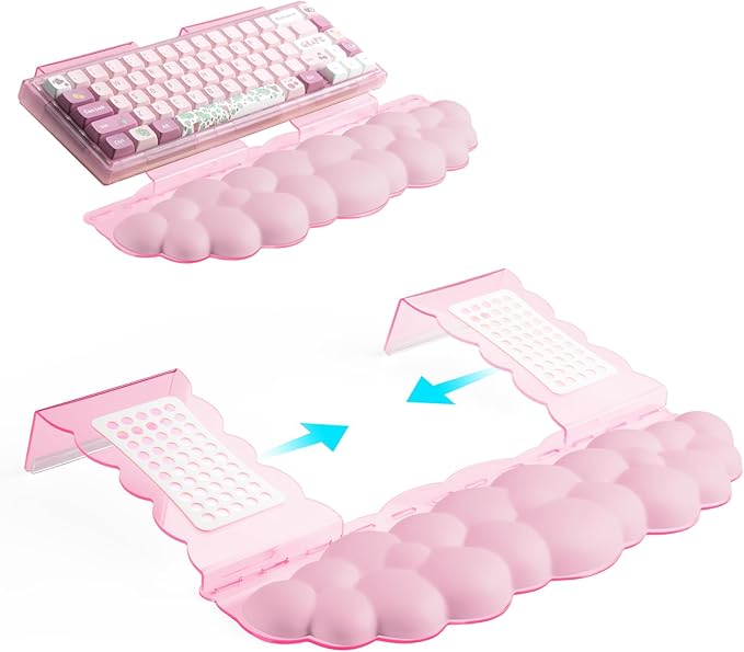 Ergonomic Keyboard Wrist Rest,Adjustable Tilt Stand Combo,Pink Acrylic Cloud Comfort Wrist Support, Customizable Width Riser for Home,Office Desk - Portable Comfortable Typing (Pink)