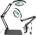 12X Magnifying Glass with Light, 5 Color Modes Stepless Dimmable Magnifier with Stand, LED Lighted Clamp Desk Lamp with Swing Arm, Hands Free for Reading Painting Crafts Close Work