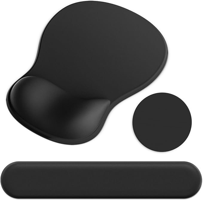Ergonomic Mouse Pad with Wrist Rest and Keyboard Wrist Rest, Black Mousepad and Wrist Rest for Computer Keyboard, Non-Slip PU Base, Gel Mouse Pad with Wrist Support for Gaming, Office