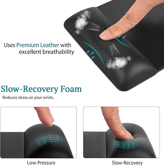 univo colors Wide Size Mouse Pad with Wrist Rest,Premium PU Material,Low-Rebound Cushion,Ergonomic Design,Comfortable Wide-Size Operation,Smooth Mouse Control with Hard Plate,Reduces Fatigue(Black)