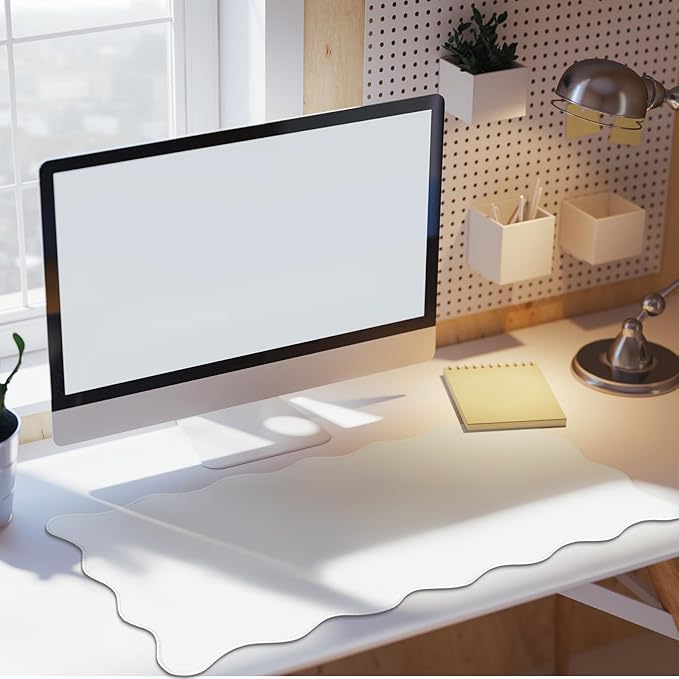 Scalloped Desk Mat Large Scalloped Piping Cute Desk Mat Aesthetic Preppy Table Pad Large Nonslip Pad with Edge Stitching Waterproof Gaming(White,31.5 x 15.75 Inches)