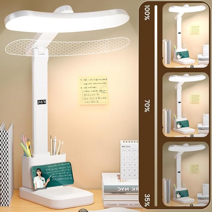 HomeBeyond LED Desk Lamp with USB Charging Ports & 2 Pen Holders – 3 Color Modes, Touch Control, Compact Study Light for Home Office, Kids, and Desk Use