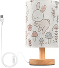 Rabbit LED Table Lamp, Bedside Lamp with Linen Lampshade, Flicker-Free Eye Care USB Plug in Nightstand Lamp, for Bedroom and Office