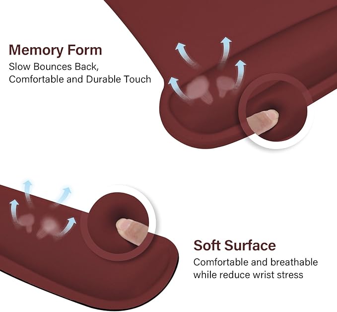 MOSISO Wrist Rest Support for Mouse Pad & Keyboard Set, Ergonomic Mousepad Non-Slip Base Home/Office Easy Typing Cushion with Neoprene Cloth & Raised Memory Foam, Wine Red