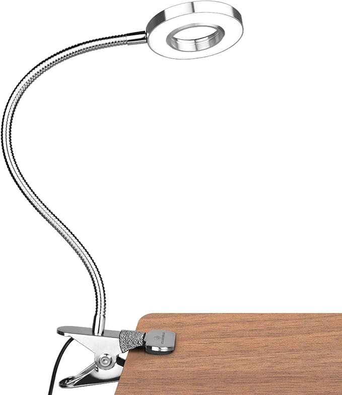 GLORIOUS-LITE LED Clip on Light, 36 LED Eye-Caring Reading Lamp for Dorm Room, 360° Flexible Gooseneck with 4 Color Modes, Dimmable Book Light for Bed, Desk, Headboard, Computer (Silver)
