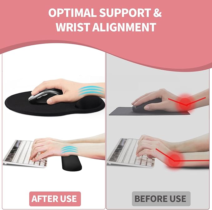 eulps Mouse Pad Wrist Support, Ergonomic Memory Foam Keyboard Wrist Pad & Gel Wrist Rest Set for Computer Keyboard for Easy Typing for Office & Home (Rose Set)