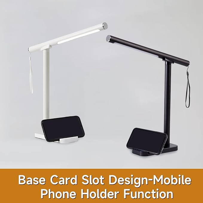 2 In 1 Led Desk Lamp - Outdoor Magnetic Desk Lamps for Home Office Study Bedroom , Black Desk Lamps with Phone Holder & USB Charging Port, 3500-6500K Touch Control Dimming & 5 Brightness Levels