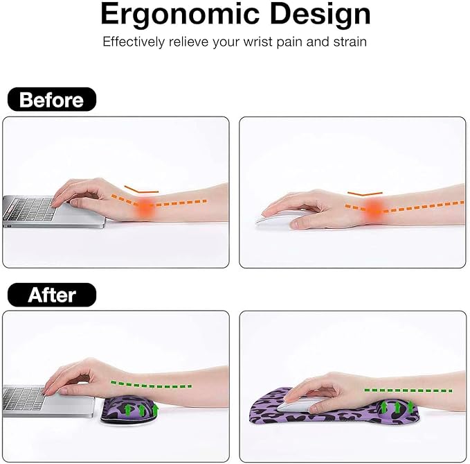 MOSISO Wrist Rest Support for Mouse Pad&Keyboard Set, Leopard Grain Ergonomic Mousepad&Coaster Non-Slip Base Home/Office Easy Typing Cushion with Neoprene Cloth&Raised Memory Foam, Purple