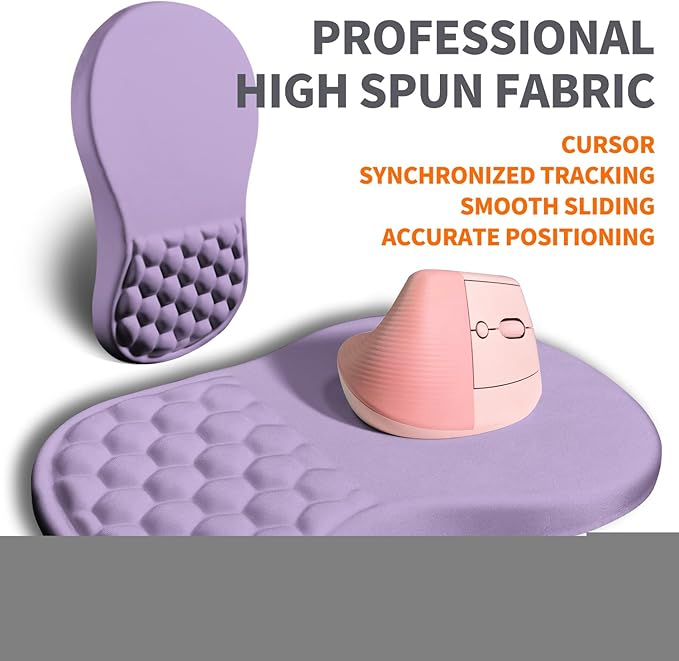 Ergonomic Joint Wrist Support Mouse Pad with Memory Foam Cushion Massage Bump, Carpal Tunnel Mousepad Slope Design for Wrist Rest, 11.8x7.9 in, Pale Purple