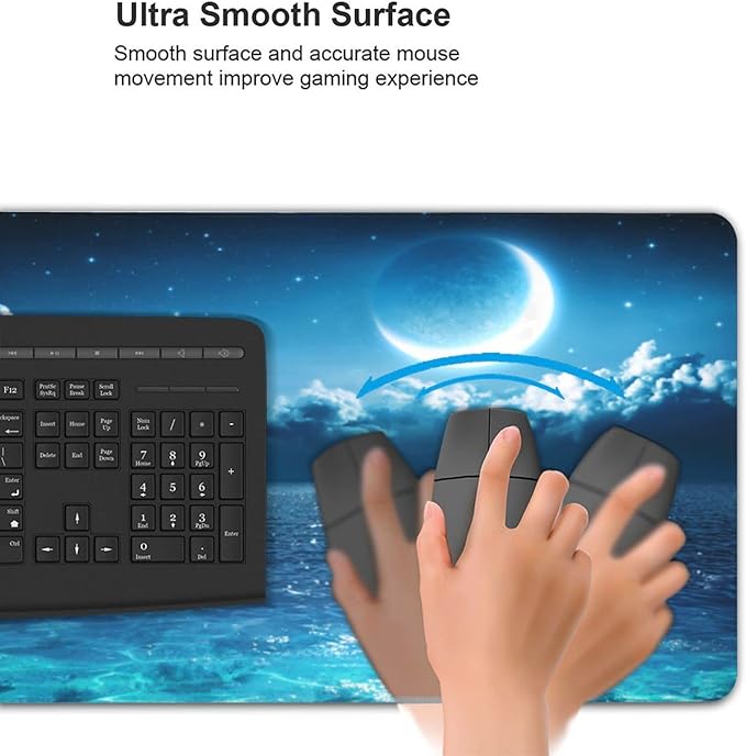 Gaming Mouse Pad,Large Mouse Pads for Desk,Non-Slip Rubber Base Extended Mousepad,XXL Keyboard Mouse Mat,Computer Keyboard Desk Pad with Stitched Edges,35.4x15.8inch,Romantic Moon On Sea