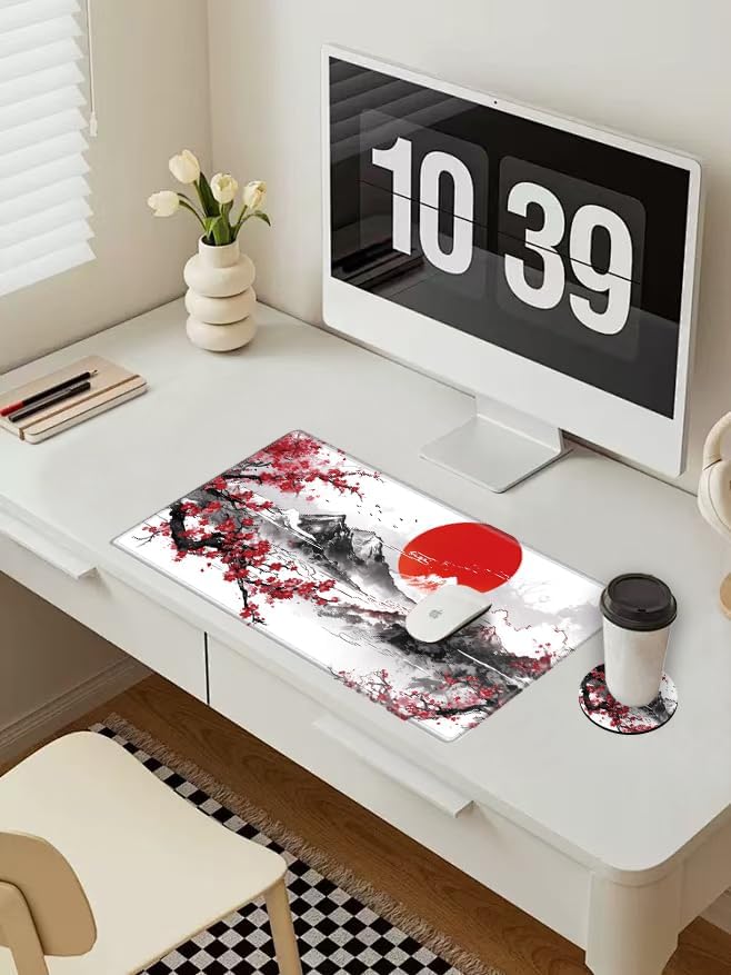 Cherry Blossom Mouse Pad Gaming Desk Mat XL Mousepad 24x12 Desk Pad Sakura Computer Mat Large Mouse Pads for Wireless Mouse Office Laptop Accessories Gift
