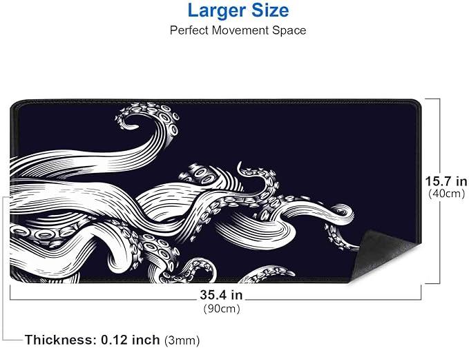 IMAYONDIA Large Gaming Mouse Pad (35.4x15.7 in), Octopus Desk Mat, Full Desk Mousepad, XL XXL Extended Big Mouse Pad, Keyboard Mouse Pads for Desktop, Laptop Computer Accessories- Black and White