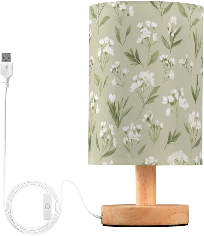Flower LED Table Lamp, Bedside Lamp with Linen Lampshade, Flicker-Free Eye Care USB Plug in Nightstand Lamp, for Bedroom and Office