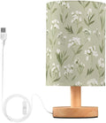 Flower LED Table Lamp, Bedside Lamp with Linen Lampshade, Flicker-Free Eye Care USB Plug in Nightstand Lamp, for Bedroom and Office