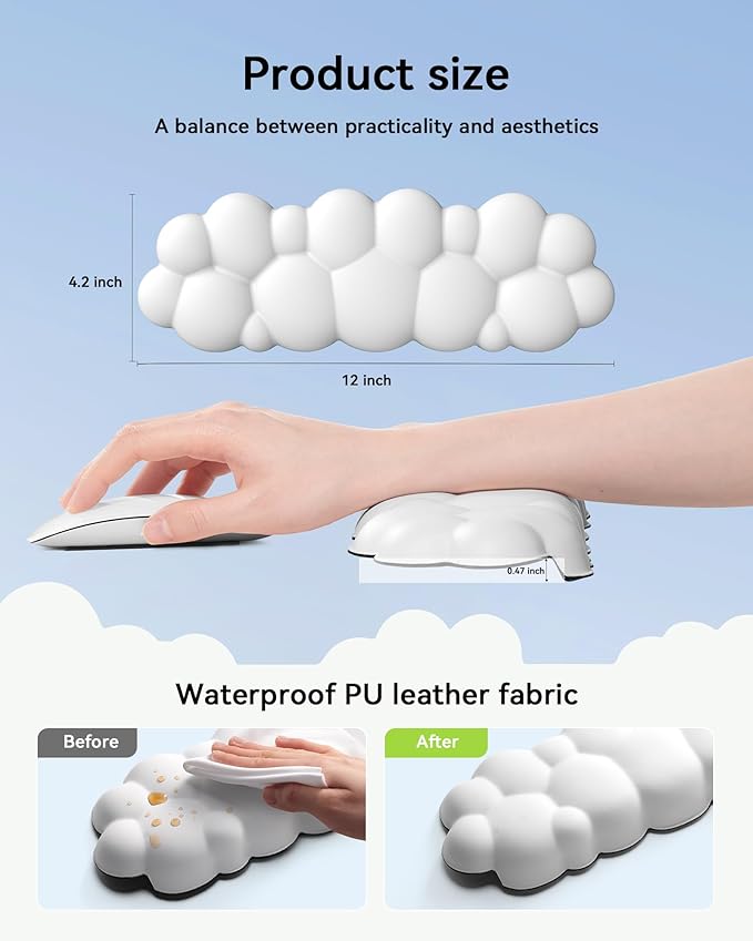 Elbow Pad for Desk, L-Shaped Desk Edge Arm Rest Cloud Wrist Rest, Non-Slip Memory Foam Wrist Pads, 2-Pack White Wrist Support for Keyboard, Mouse, Laptop