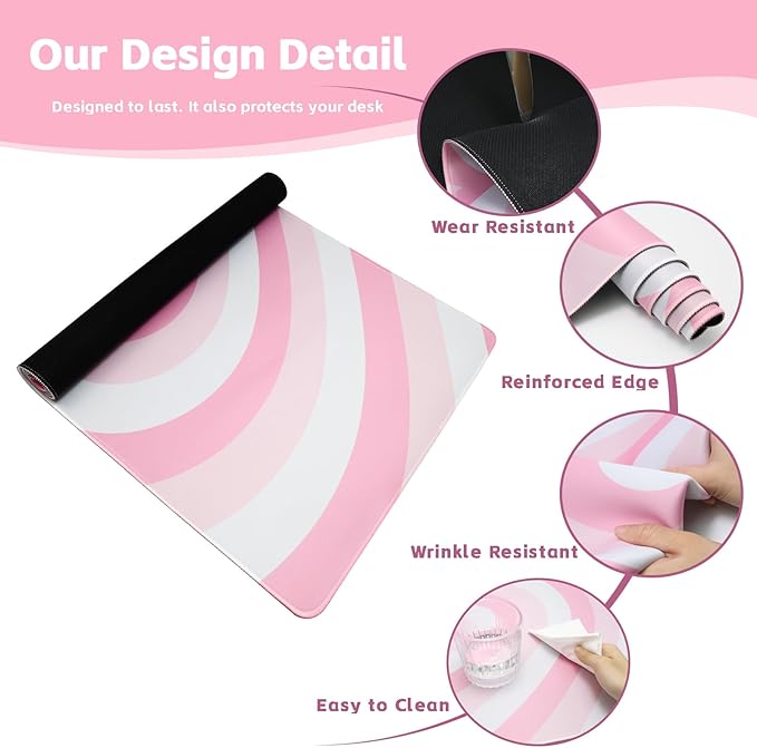 Baziabbo Pink Desk Mat,XXL Extended Large Mouse Pad,Gaming Mousepad with Stitched Edge,Non-Slip Rubber Base Keyboard Desk Pad for Home Office Study Game (Pink Heart)