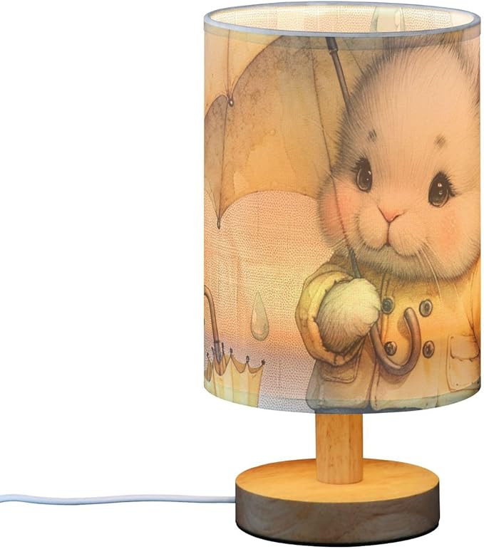 Rabbit LED Table Lamp, Bedside Lamp with Linen Lampshade, Flicker-Free Eye Care USB Plug in Nightstand Lamp, for Bedroom and Office