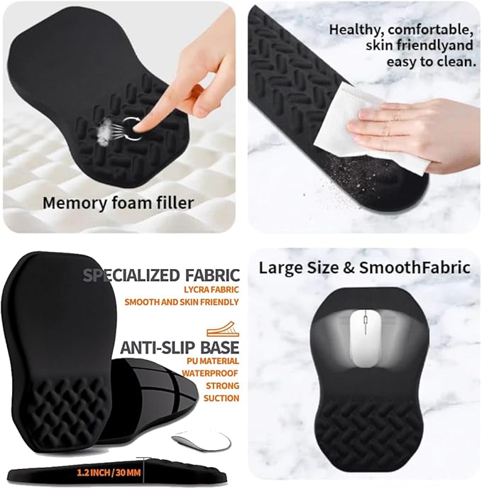 3-in-1 Ergonomic Mouse Pad Set with Keyboard Wrist Rest Support & Cable Organizer – Memory Foam Wrist Support, Non-Slip Base – Ideal for Office & Gaming – Gift Box – Black-Meeshoo