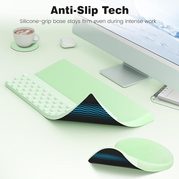 Ospelelf Ergonomic Mouse Pad and Keyboard Stand Wrist Rest Set, Memory Foam Comfort, Wrist Support for Typing, Office Desk Accessories, Green