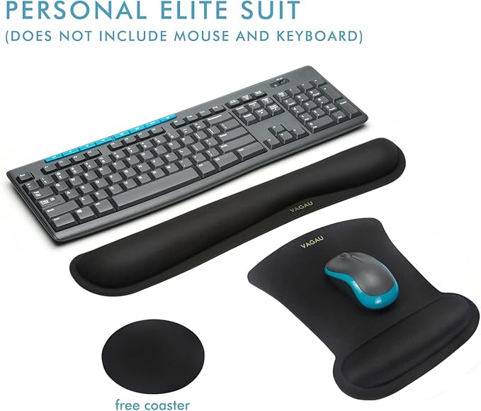 VAGAU Premium Keyboard Wrist Rest and Mouse Pad Wrist Support, Ergonomic Memory Foam Set for Office, Laptop, Mac, Computer and Gaming, Comfortable Typing (C-Black)