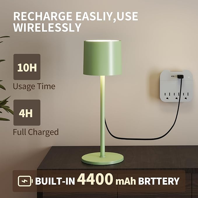 2-Pack Cordless Table Lamp, Portable LED Desk Lamps, 2 Adjustable Height, 4400mAh Battery Powered Rechargeable Light, 3 Color Stepless Dimming, for Restaurant, Bedroom, Outdoor Camping