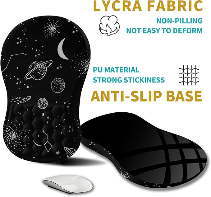 Hokafenle Ergonomic Mouse Pad Wrist Support, Wrist Rest Mousepad for Carpal Tunnel with Integrated Memory Foam Slope Massage Bulge (11.8x7.9 inch,Galaxy)