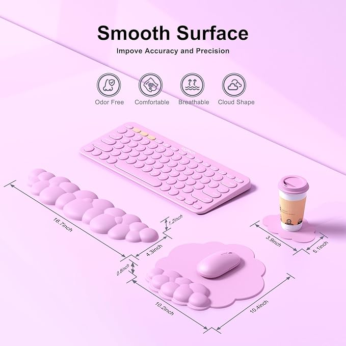 Cloud Mouse Pad with Wrist Rest, Cloud Keyboard Wrist Rest, Mouse Pad Wrist Support, Ergonomic Keyboard Mouse Wrist Support (Pink)