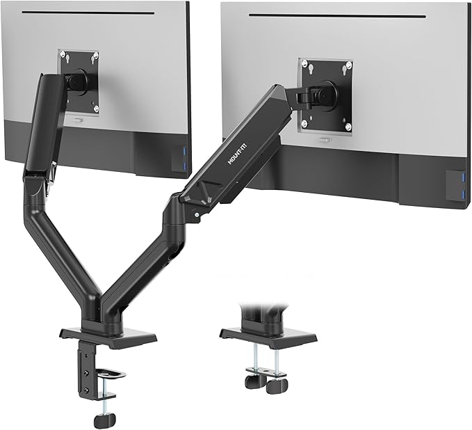 Mount-It! Full Motion Dual Monitor Mount with Spring Arms, 17" to 32", Full Motion Monitor Arm with Tilt, Rotation, Swivel, Height Adjustment, Clamp or Grommet, Fits VESA 75x75 and 100x100 - Black