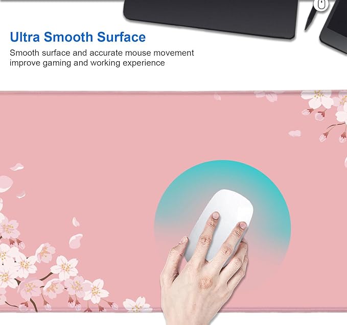 IMAYONDIA Pink Japanese Desk Mat, Cherry Blossom Large Gaming Mouse Pad, Non-Slip Rubber Base Mousepad for Women, Desk Pad for Work, Game, Office, 31.5x11.8 Inch- Sakura Flowers Aesthetic