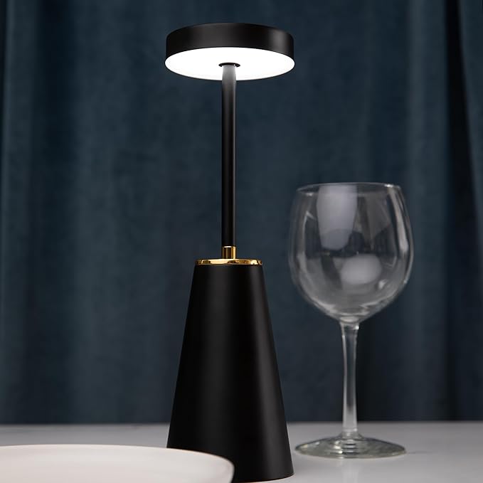 LED Wireless Table Light - USB-C Rechargeable Lamp Cordless - Touch Sensor - Dimmable Portable - 3 Brightness Modes - for Nightstand Restaurant Office Desk Indoor Outdoor - Black