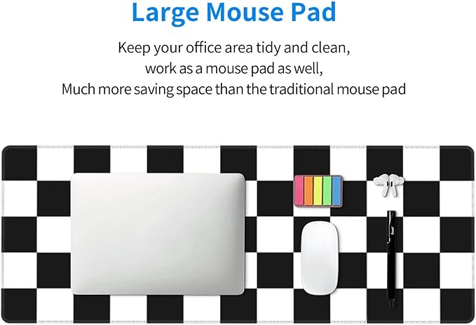 Black and White Checkered Mouse Pad Extended Large Gaming Mousepad XL Big Long Oversized Desk Mat Stitched Edges 31.5 X 11.8 Inch for Home Office