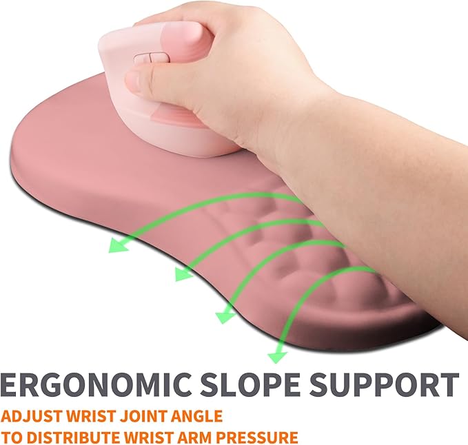 Ergonomic Joint Wrist Support Mouse Pad with Memory Foam Cushion Massage Bump, Carpal Tunnel Mousepad Slope Design for Wrist Rest, 11.8x7.9 in, Pink