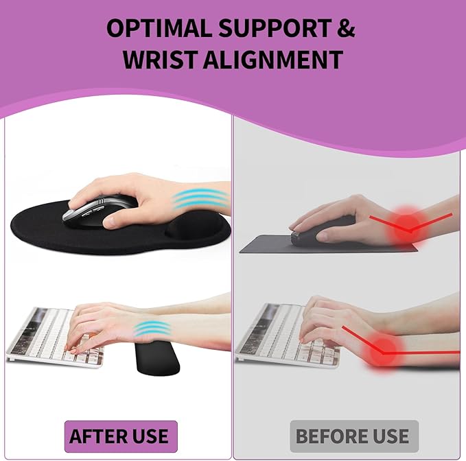 eulps Mouse Pad Wrist Support, Ergonomic Memory Foam Keyboard Wrist Pad & Gel Wrist Rest Set for Computer Keyboard for Easy Typing for Office & Home (Mauve Twilight Set)