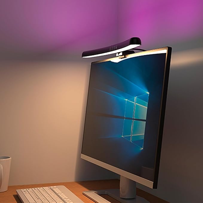 Bewinner Curved Monitor Light Bar 40cm, Asymmetrical Light Source No Glare Blue Light Blocking Stepless Dimming, 3 Color Temperatures Touch Control Type C Powered for 0.6-1.6in Curved Screens