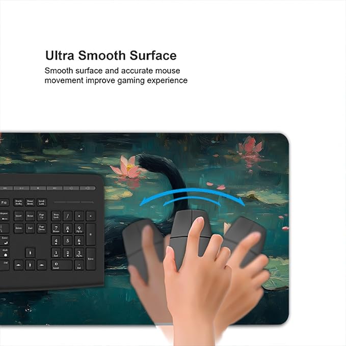 Black Cat Gaming Mouse Pad Cute Animal Green Lotus Leaves Mousepad XL Large Gaming Mouse Pad Laptop Keyboard Mat Desk Pad 31.5"x11.8" Office Computer Keyboard Laptop Home