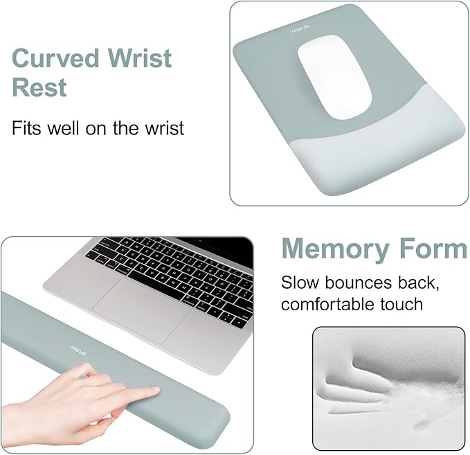 MOSISO Wrist Rest Support for Mouse Pad&Keyboard Set, Rectangular Ergonomic Mousepad Non-Slip Base Home/Office Easy Typing Pad with Neoprene Cloth&Raised Silicone Lining, Powder Blue