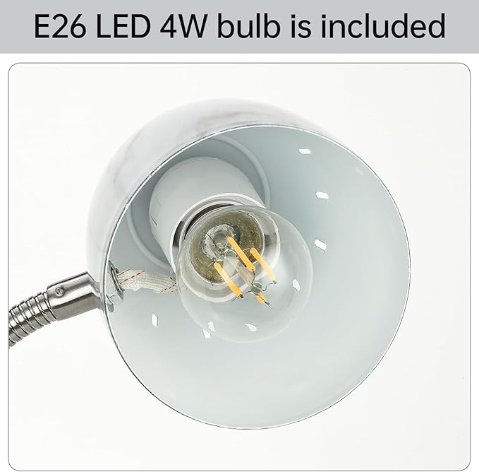 Eye-Caring Table Lamp of Simple Designs Home E26 Led Screw Basic Metal Desk Lamp with Flexible Gooseneck Hose Neck Study Lamp for Bedroom Office Living Room Convenient On/Off Switch(Yellow)