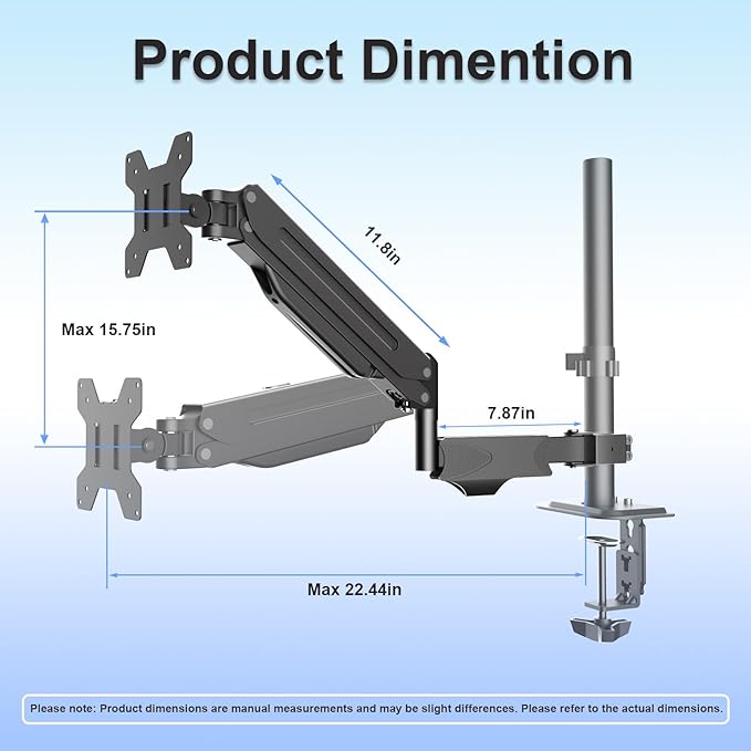 suptek Single Monitor Arm for Desk Mount Stand,Adjustable Monitor Arm for 17 to 32 inch Screen, Support Weight up to 22lbs, Mounting Holes 75x75mm to 100x100mm,Pneumatic Pole Mount Arm Black