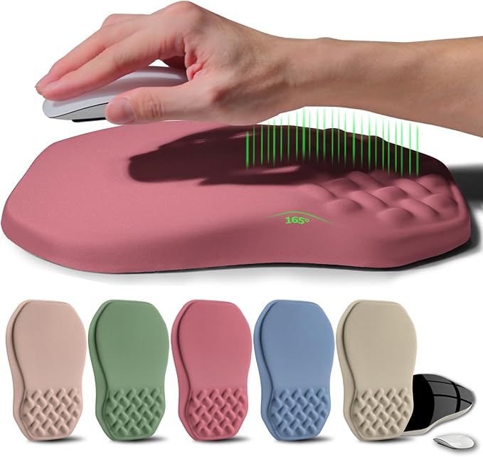 Ergonomic Raised Mouse Pad Wrist Support with Bilateral Slope Memory Foam Mousepad for Wrist Rest and Carpal Tunnel 11.8x7.9〃 Melon Pink