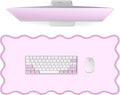 Leather Desk Mat, XXL Large 31.4x15.7in Scalloped Gaming Mouse pad，Non-Slip Rubber Base Keyboard Pad Mousepad for Laptop Computer Game Home Office，Waterproof and Oilproof Desktop Mat I Pink