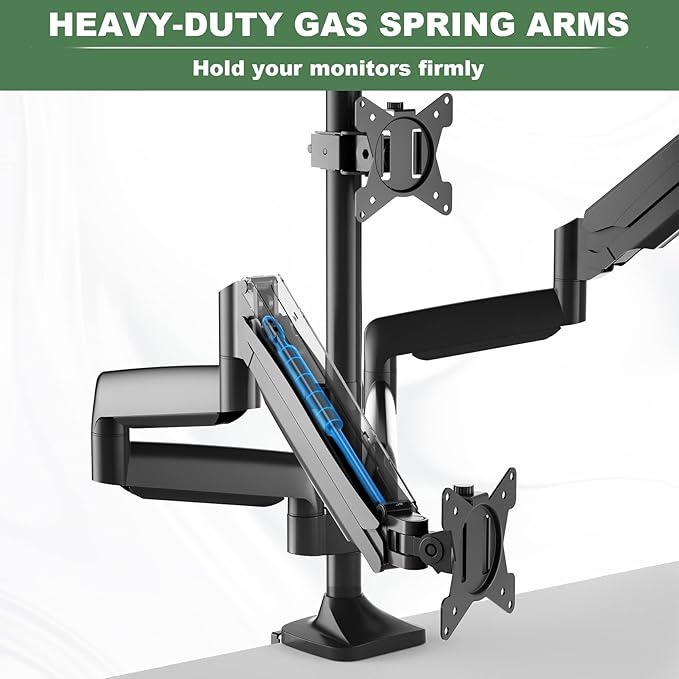 Triple Monitor Stand for Three Computer Screens up to 32”, Heavy Duty C-Clamp Base, Fully Adjustable Gas Spring 3 Monitor Desk Mount Arms Hold up to 30.9 lbs Each