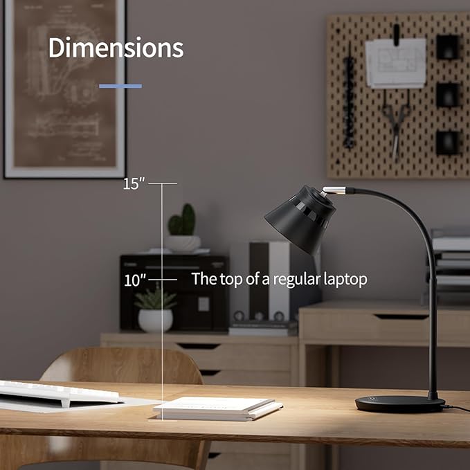 AXX TU08 LED Small Desk Lamp with USB Charging Port, 650 Lumens 3-Color Modes, 5-Touch Dimming, 30/60-Minute Timer, 18-Inch Black Table Light for Reading, Home Office, College Dorm Room Accessories