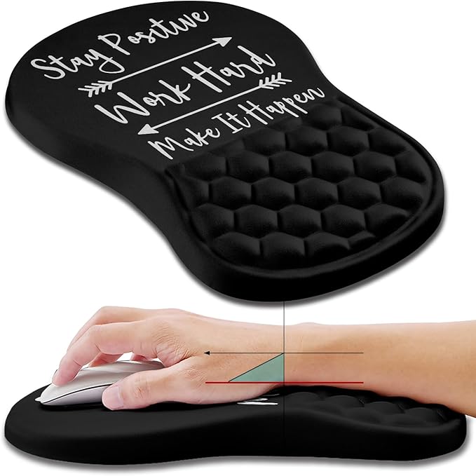 Hokafenle Ergonomic Mouse Pad Wrist Support, Wrist Rest Mousepad for Carpal Tunnel with Integrated Memory Foam Slope Massage Bulge (11.8x7.9 inch,Inspirational Quote)