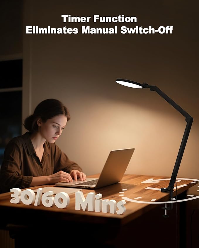 Desk Lamp, ZAPLIT 10W LED Desk Light with Clamp & Adjustable Arm for Home Office, Touch Control Eye-Care Light for Reading with 5 Color Temps (1700K-6000K) & 10 Brightness, Timer, USB Adapter Included