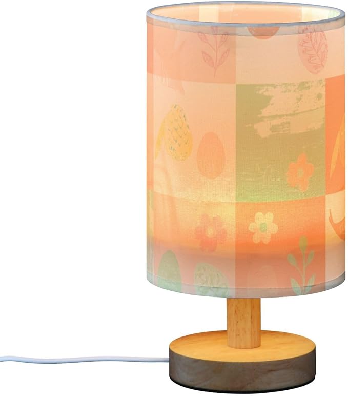 Gingham LED Table Lamp, Bedside Lamp with Linen Lampshade, Flicker-Free Eye Care USB Plug in Nightstand Lamp, for Bedroom and Office
