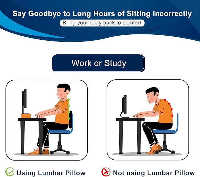 QUTOOL Lumbar Support Pillow for Office Chair, Memory Foam Low Back Cushion, Ergonomic Back Support for Desk Chair, Gaming Chair, Adjustable Strap and Washable Cover