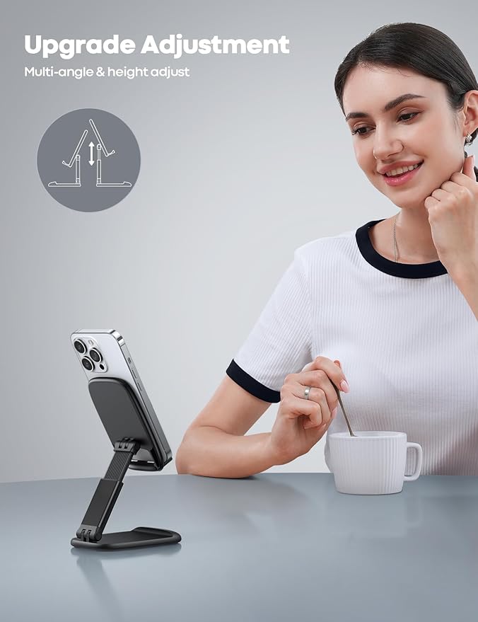 Lamicall Cell Phone Stand for Desk - [Height Adjustable] Foldable Mobile Phone Holder, Portable Stand for iPhone 17 16 15 14 13 12 11 Pro Max Plus Air, Galaxy S25, Telephone, Office Gift Accessories