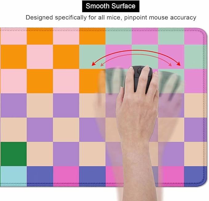 Colorful Checkered Desk Mat, Retro Purple Pink Blue Green XXL Large Mouse Pad, Aesthetic Big Computer Mouse Mat for Office, Rubber Base Mousepad Desk Pad with Stitched Edges, 35.4 x 15.7 in