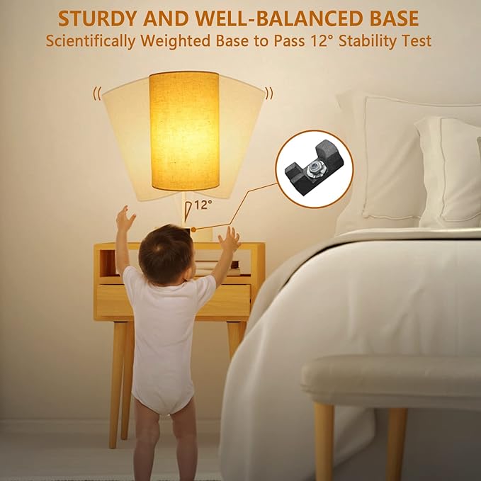 HiBay 17.75” Touch Table Lamp with Charging Station, 3-Way Dimmable 800LM Bedside Lamps with USB-A/USB-C Ports & AC Outlet, Modern White LED Nightstand Light with Beige Linen Shade for Bedroom Office